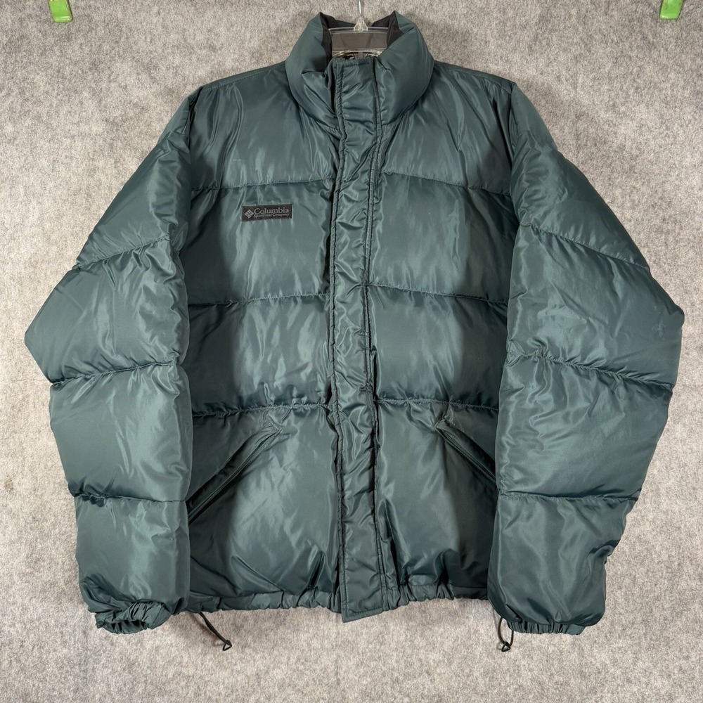 Vintage 90s Columbia Puffer Jacket Mens Large Hunter Green Goose Down Coat